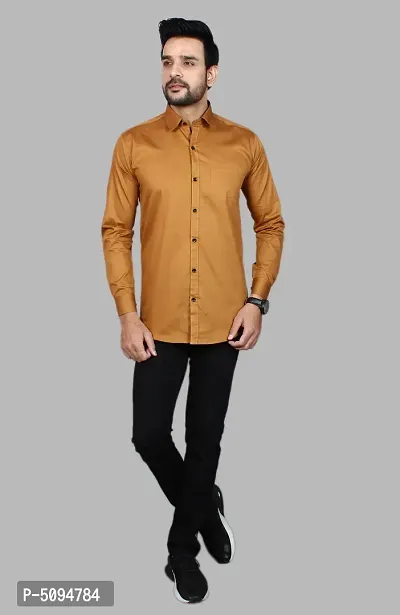 Stylish Cotton Blend Brown Solid Long Sleeves Casual Shirt For Men ( 1 Pcs )-thumb4