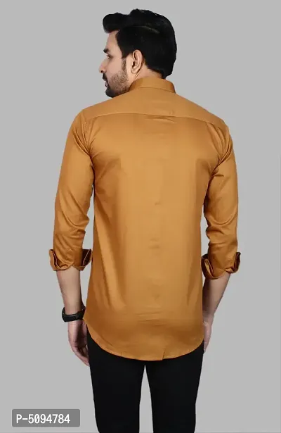 Stylish Cotton Blend Brown Solid Long Sleeves Casual Shirt For Men ( 1 Pcs )-thumb5