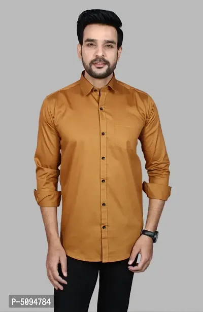 Stylish Cotton Blend Brown Solid Long Sleeves Casual Shirt For Men ( 1 Pcs )-thumb3
