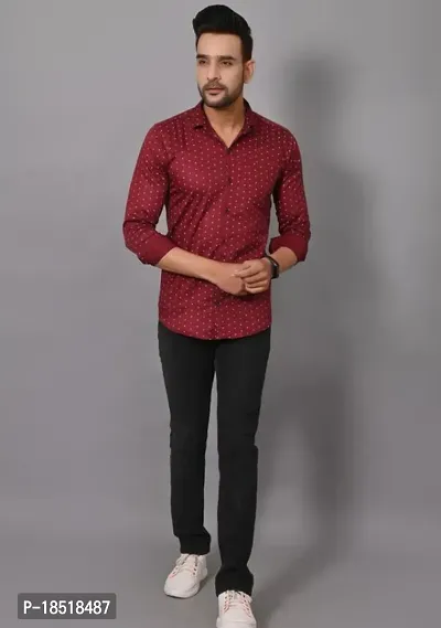 Reliable maroon Cotton Blend Printed Long Sleeves Casual Shirts For Men-thumb0