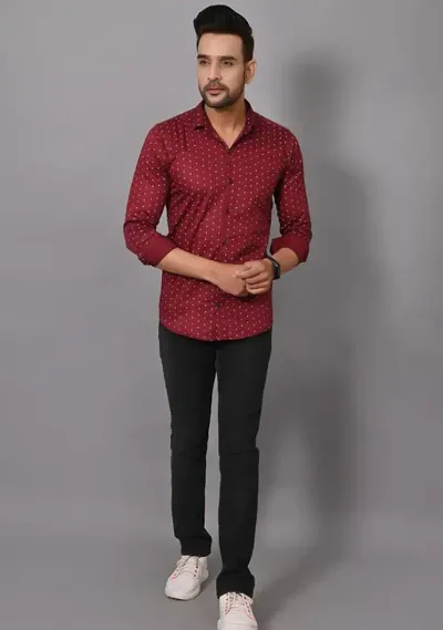 Cotton Blend Printed Long Sleeves Casual Shirts For Men