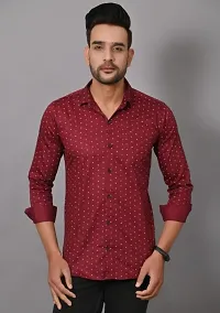 Reliable maroon Cotton Blend Printed Long Sleeves Casual Shirts For Men-thumb1