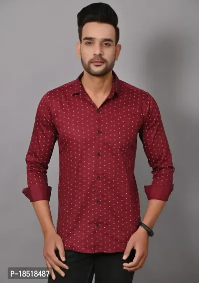 Reliable maroon Cotton Blend Printed Long Sleeves Casual Shirts For Men-thumb2