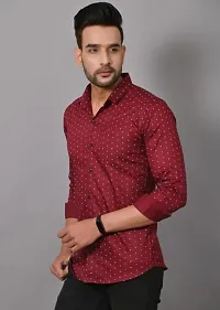 Reliable maroon Cotton Blend Printed Long Sleeves Casual Shirts For Men-thumb2
