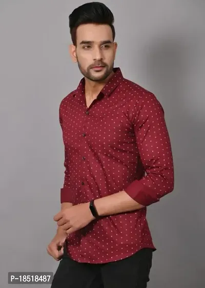 Reliable maroon Cotton Blend Printed Long Sleeves Casual Shirts For Men-thumb3