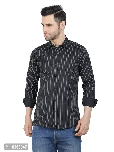 Stylish Cotton Blend Striped Shirt for Men-thumb0