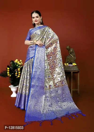 Fancy Tissue Silk Saree with Blouse Piece for Women-thumb0