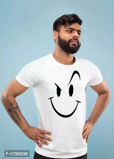 Reliable White Polyester Printed Round Neck Tees For Men-thumb0