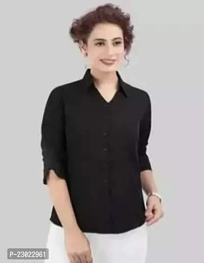 Elegant Black Cotton Blend  Shirt For Women