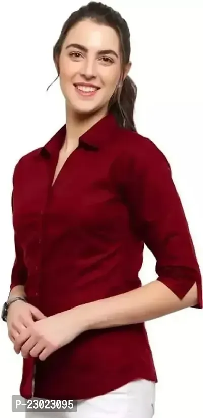 Elegant Red Cotton Blend  Shirt For Women-thumb0