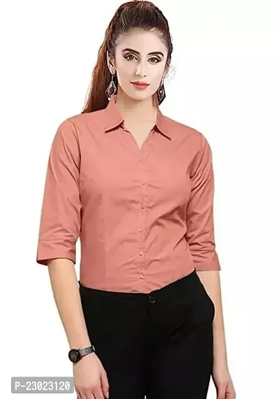 Elegant Peach Cotton Blend  Shirt For Women-thumb0