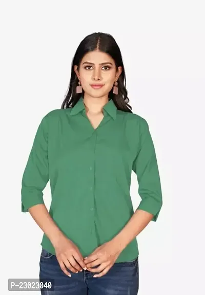 Elegant Green Cotton Blend  Shirt For Women