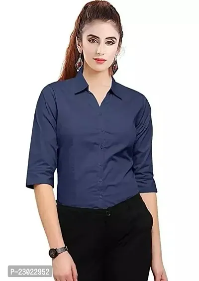 Elegant Blue Cotton Blend  Shirt For Women-thumb0