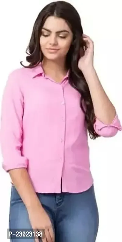 Elegant Pink Cotton Blend  Shirt For Women