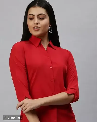 Elegant Red Cotton Blend  Shirt For Women