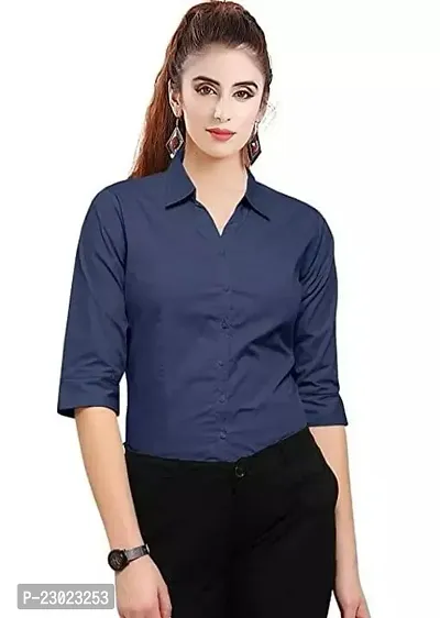 Elegant Blue Cotton Blend  Shirt For Women-thumb0