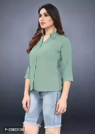 Elegant Green Cotton Blend  Shirt For Women-thumb0