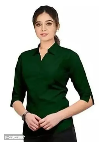 Elegant Green Cotton Blend  Shirt For Women