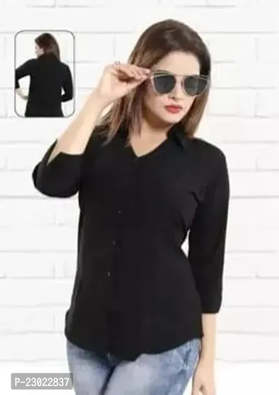 Elegant Black Cotton Blend  Shirt For Women