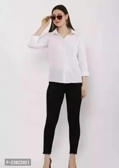 Elegant White Cotton Blend  Shirt For Women