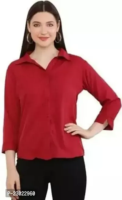 Elegant Red Cotton Blend  Shirt For Women