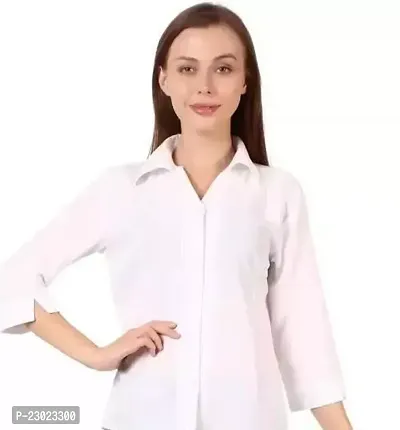 Elegant White Cotton Blend  Shirt For Women-thumb0
