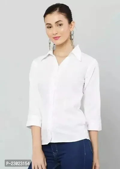 Elegant White Cotton Blend  Shirt For Women-thumb0