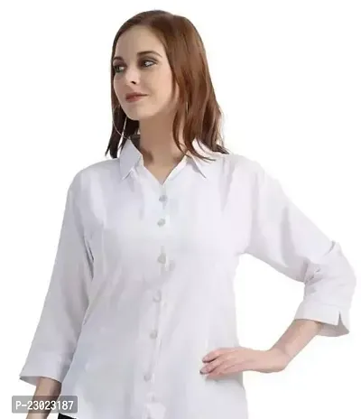 Elegant White Cotton Blend  Shirt For Women