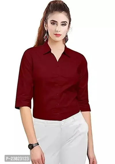 Elegant Maroon Cotton Blend  Shirt For Women-thumb0