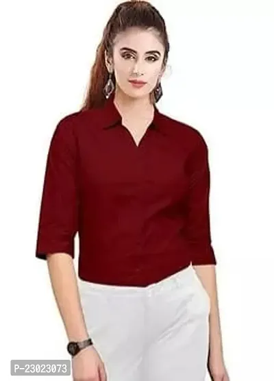 Elegant Maroon Cotton Blend  Shirt For Women-thumb0