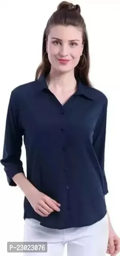 Elegant Blue Cotton Blend  Shirt For Women-thumb0