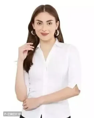 Elegant White Cotton Blend  Shirt For Women-thumb0