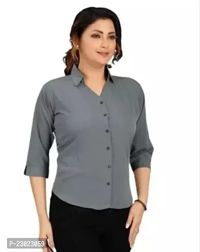 Elegant Grey Cotton Blend  Shirt For Women-thumb0