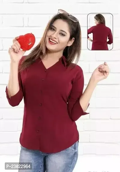 Elegant Maroon Cotton Blend  Shirt For Women