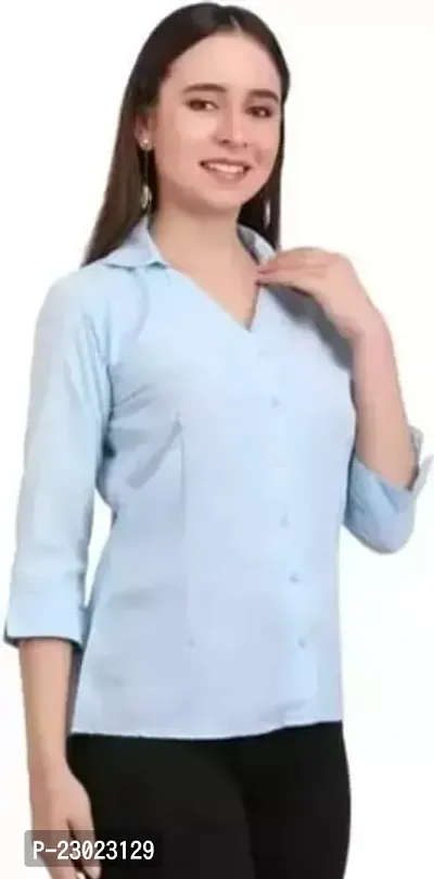 Elegant Blue Rayon  Shirt For Women