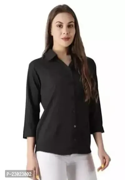 Elegant Black Cotton Blend  Shirt For Women-thumb0