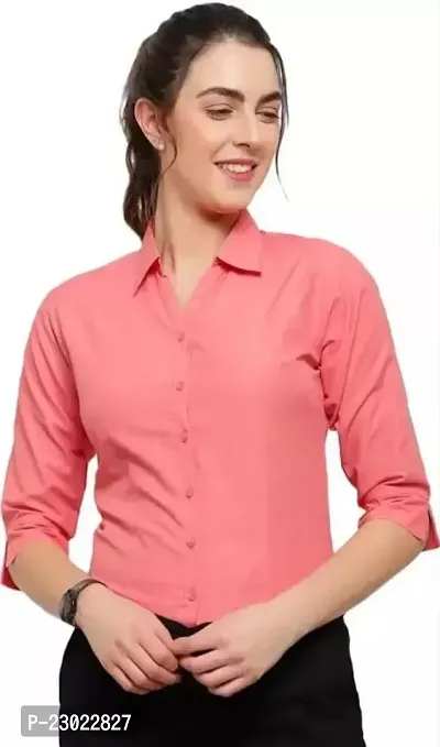Elegant Peach Cotton Blend  Shirt For Women