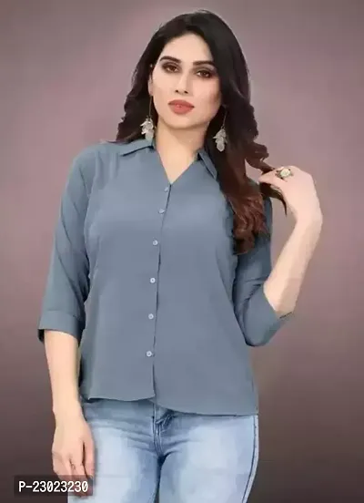 Elegant Grey Cotton Blend  Shirt For Women-thumb0