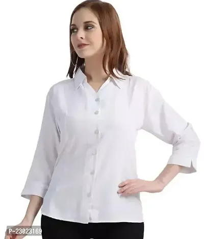 Elegant White Cotton Blend  Shirt For Women