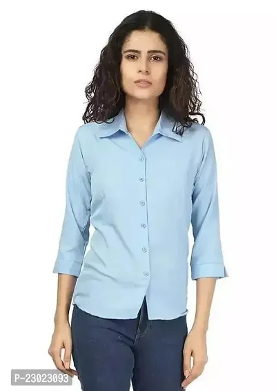 Elegant Blue Cotton Blend  Shirt For Women-thumb0