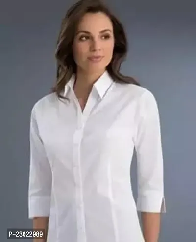 Elegant White Cotton Blend  Shirt For Women-thumb0