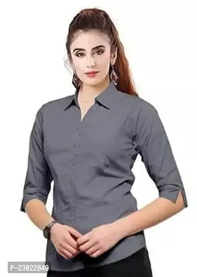 Elegant Grey Cotton Blend  Shirt For Women