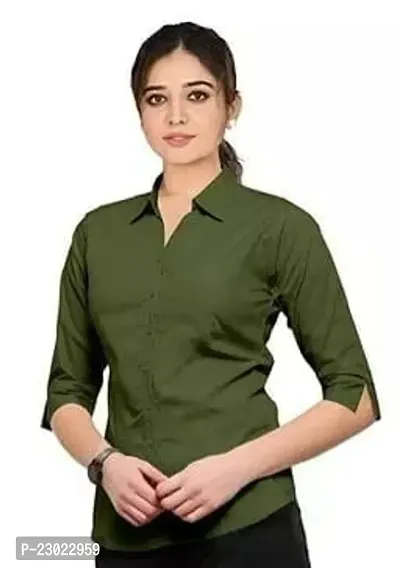 Elegant Green Cotton Blend  Shirt For Women-thumb0