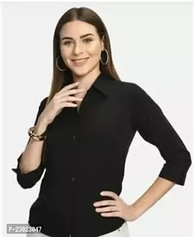 Elegant Black Cotton Blend  Shirt For Women