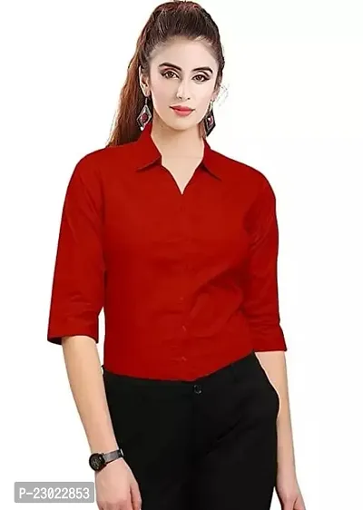 Elegant Red Cotton Blend  Shirt For Women-thumb0