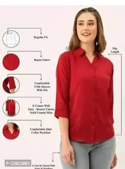 Elegant Red Rayon  Shirt For Women