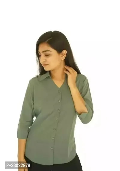 Elegant Green Rayon  Shirt For Women