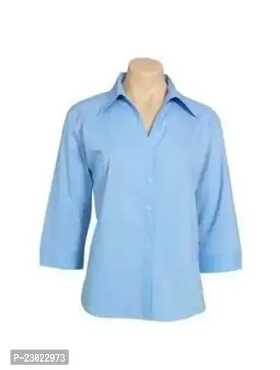 Elegant Blue Cotton Blend  Shirt For Women-thumb0