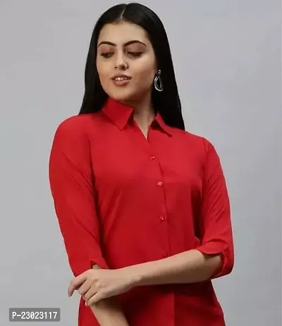 Elegant Red Cotton Blend  Shirt For Women-thumb0