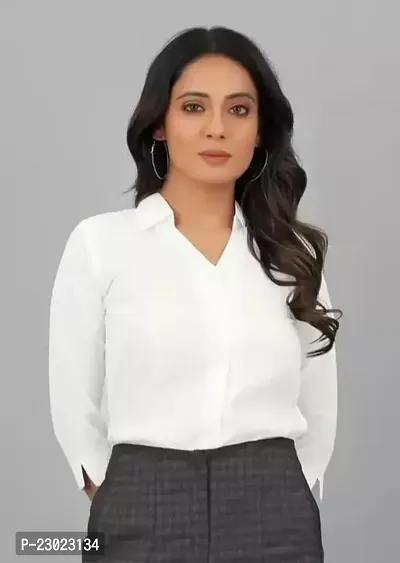 Elegant White Cotton Blend  Shirt For Women